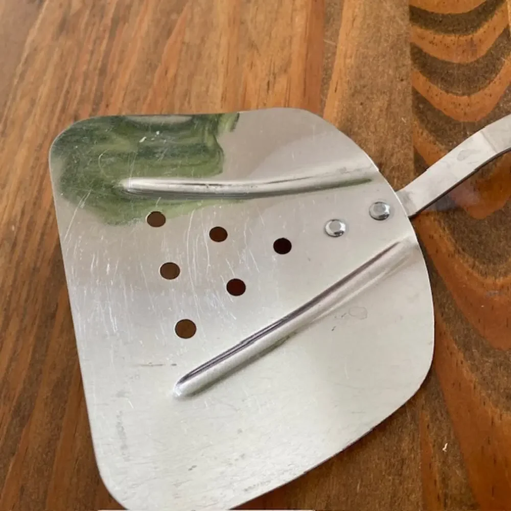Vintage Wide Angled Slotted Stainless Steel Spatula with Black Handle